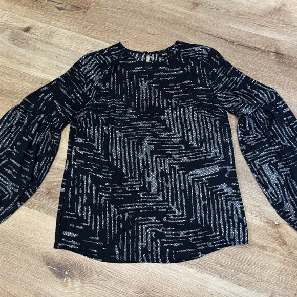 Mossimo Black & Silver Abstract Geometric Balloon Sleeve Blouse Top Size S - Picture 8 of 8